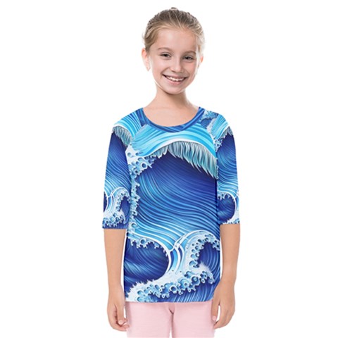 Watercolor Wave Kids  Quarter Sleeve Raglan Tee by GardenOfOphir