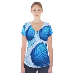 Beach Wave Short Sleeve Front Detail Top by GardenOfOphir