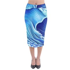 Wave Velvet Midi Pencil Skirt by GardenOfOphir