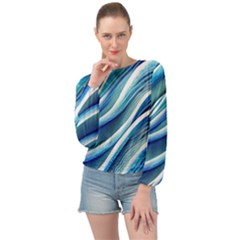 Blue Ocean Waves Banded Bottom Chiffon Top by GardenOfOphir