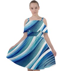 Blue Ocean Waves Cut Out Shoulders Chiffon Dress by GardenOfOphir