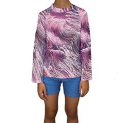 Abstract Pink Ocean Waves Kids  Long Sleeve Swimwear by GardenOfOphir