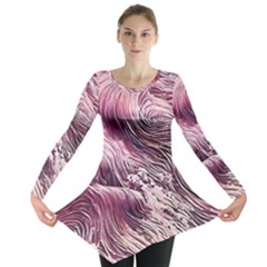 Abstract Pink Ocean Waves Long Sleeve Tunic  by GardenOfOphir