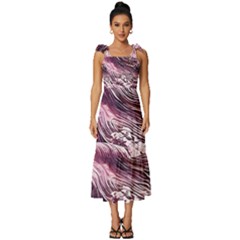 Abstract Pink Ocean Waves Tie-strap Tiered Midi Chiffon Dress by GardenOfOphir