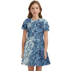 Waves Of The Ocean Kids  Bow Tie Puff Sleeve Dress by GardenOfOphir