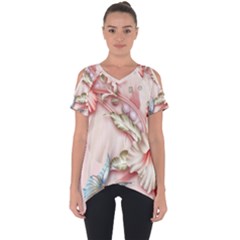 Glory Floral Exotic Butterfly Exquisite Fancy Pink Flowers Cut Out Side Drop Tee by Jancukart