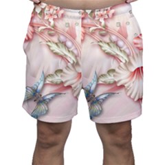 Glory Floral Exotic Butterfly Exquisite Fancy Pink Flowers Men s Shorts