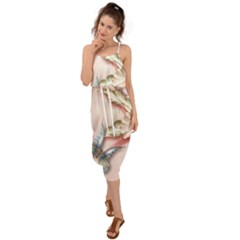 Glory Floral Exotic Butterfly Exquisite Fancy Pink Flowers Waist Tie Cover Up Chiffon Dress