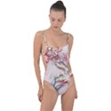 Glory Floral Exotic Butterfly Exquisite Fancy Pink Flowers Tie Strap One Piece Swimsuit View1