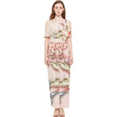 Glory Floral Exotic Butterfly Exquisite Fancy Pink Flowers Draped Sleeveless Chiffon Jumpsuit