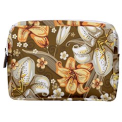 White And Yellow Floral Lilies Background Surface Make Up Pouch (medium)