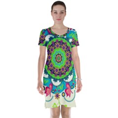 Artistic Pattern Mandala Short Sleeve Nightdress by Jancukart