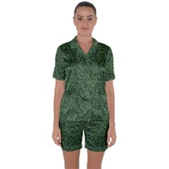 Leafy Elegance Botanical Pattern Satin Short Sleeve Pajamas Set by dflcprintsclothing