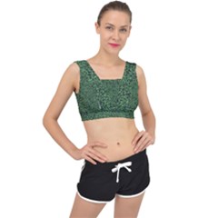 Leafy Elegance Botanical Pattern V-back Sports Bra by dflcprintsclothing