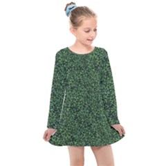 Leafy Elegance Botanical Pattern Kids  Long Sleeve Dress by dflcprintsclothing