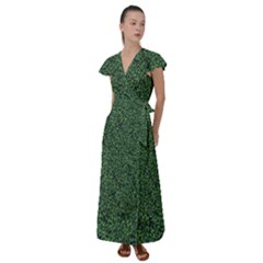 Leafy Elegance Botanical Pattern Flutter Sleeve Maxi Dress by dflcprintsclothing