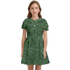 Leafy Elegance Botanical Pattern Kids  Bow Tie Puff Sleeve Dress by dflcprintsclothing