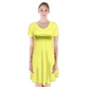 Laser Lemon Yellow	 - 	Short Sleeve V-neck Flare Dress View1