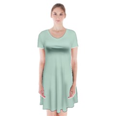 Pistachio Green	 - 	short Sleeve V-neck Flare Dress