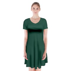 Sacramento Green	 - 	short Sleeve V-neck Flare Dress