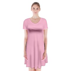 Nadeshilo Pink	 - 	short Sleeve V-neck Flare Dress