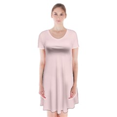 Pale Pink	 - 	short Sleeve V-neck Flare Dress