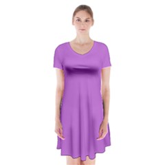 Lilac Purple	 - 	short Sleeve V-neck Flare Dress