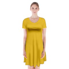 Medaillon Yellow	 - 	short Sleeve V-neck Flare Dress