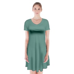 Winter Dream Green	 - 	short Sleeve V-neck Flare Dress