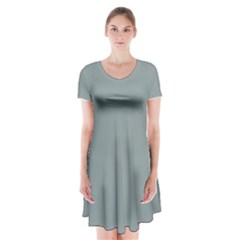 Silver Blue	 - 	short Sleeve V-neck Flare Dress