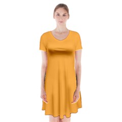 Zinnia Orange	 - 	short Sleeve V-neck Flare Dress