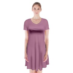 Red Violet Purple	 - 	short Sleeve V-neck Flare Dress