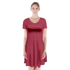 Vivid Burgundy Red	 - 	short Sleeve V-neck Flare Dress