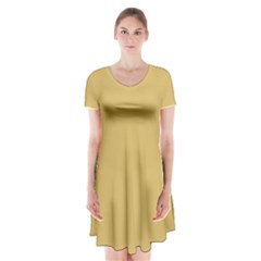 Sand Tan	 - 	short Sleeve V-neck Flare Dress by ColorfulDresses