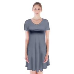 Mist Blue	 - 	short Sleeve V-neck Flare Dress