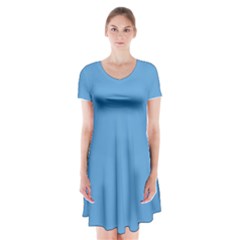 Carolina Blue	 - 	short Sleeve V-neck Flare Dress