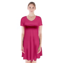 Pictorial Carmine	 - 	short Sleeve V-neck Flare Dress
