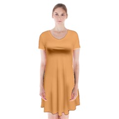 Sandy Orange	 - 	short Sleeve V-neck Flare Dress by ColorfulDresses