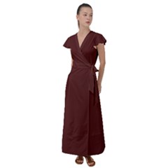 Merlot Red	 - 	flutter Sleeve Maxi Dress