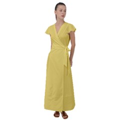 Macaroon Yellow	 - 	flutter Sleeve Maxi Dress