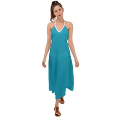 Pacific Blue	 - 	halter Tie Back Dress by ColorfulDresses