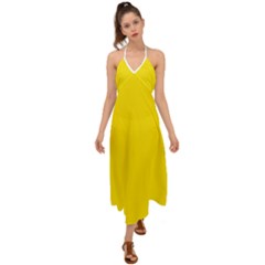 Bumblebee Yellow	 - 	halter Tie Back Dress by ColorfulDresses