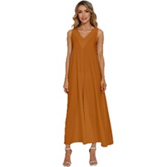 Alloy Orange	 - 	v-neck Sleeveless Loose Fit Overalls by ColorfulDresses