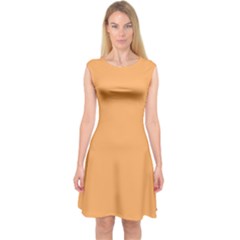 Rajah Orange	 - 	capsleeve Midi Dress by ColorfulDresses