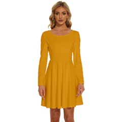 Honey Orange	 - 	long Sleeve Wide Neck Velvet Dress by ColorfulDresses