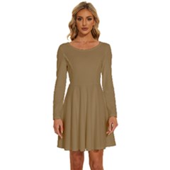 Tortilla Brown	 - 	long Sleeve Wide Neck Velvet Dress by ColorfulDresses