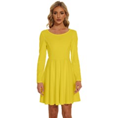 Pineapple Yellow	 - 	long Sleeve Wide Neck Velvet Dress by ColorfulDresses