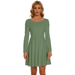 Dark Sage Green	 - 	long Sleeve Wide Neck Velvet Dress by ColorfulDresses