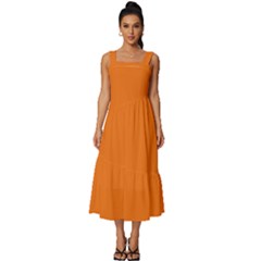 Carrot Orange	 - 	Square Neckline Tiered Midi Dress