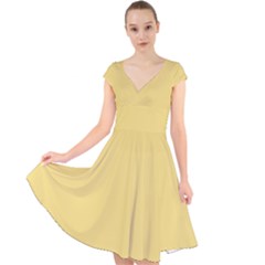 Mellow Yellow	 - 	cap Sleeve Front Wrap Midi Dress by ColorfulDresses